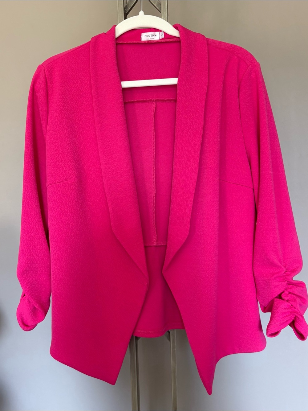 POGTMM Women's Magenta-Fuchsia Open-Front Blazer Cardigan 3/4 Ruched Sleeves
